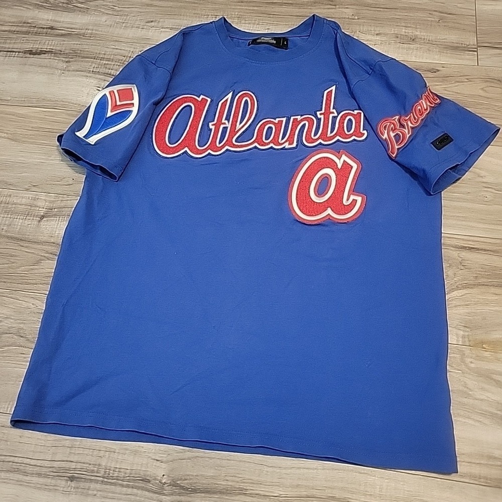 Atlanta Braves Shirt‎ Mens Large Pro Standard MLB Blue Short Sleeve Embroidered